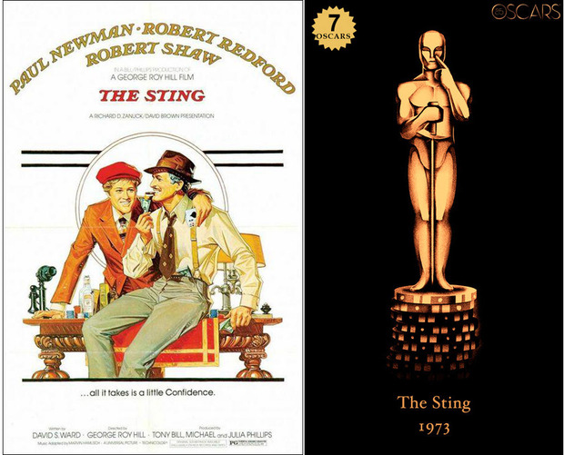 1973 The Sting, ganadora del Oscar a Mejor Película y diseño de la estatuilla por el dibujante Olly Moss