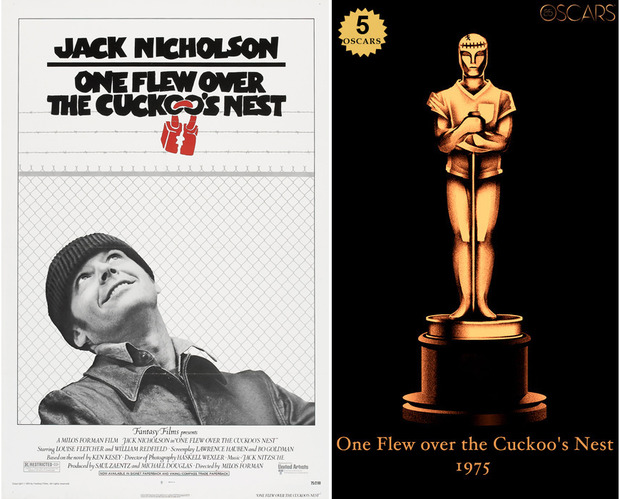 1975 One Flew Over the Cuckoo's Nest, ganadora del Oscar a Mejor Película y diseño de la estatuilla por el dibujante Olly Moss