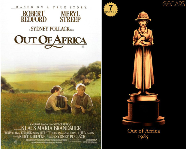 1985 Out of Africa, ganadora del Oscar a Mejor Película y diseño de la estatuilla por el dibujante Olly Moss