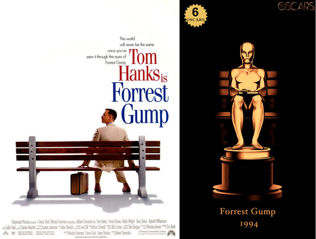 1994 Forrest Gump, ganadora del Oscar a Mejor Película y diseño de la estatuilla por el dibujante Olly Moss
