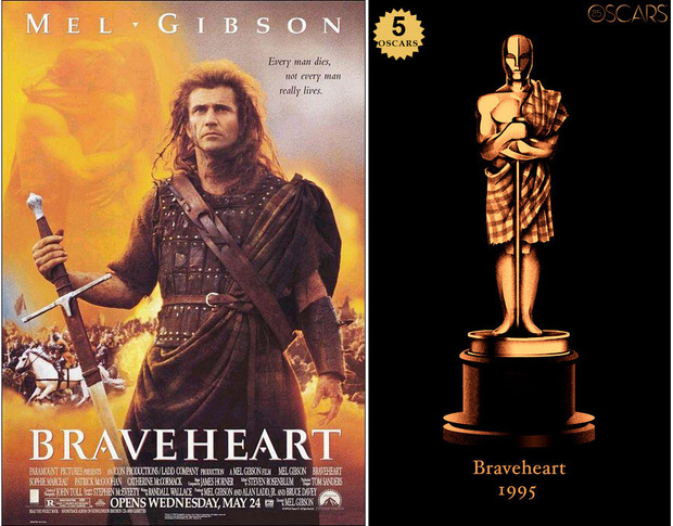 1995 Braveheart, ganadora del Oscar a Mejor Película y diseño de la estatuilla por el dibujante Olly Moss
