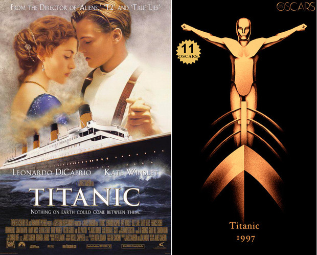 1997 Titanic, ganadora del Oscar a Mejor Película y diseño de la estatuilla por el dibujante Olly Moss