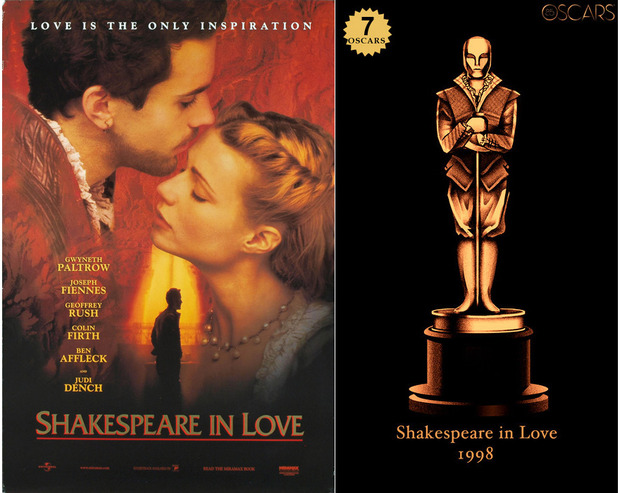 1998 Shakespeare in Love, ganadora del Oscar a Mejor Película y diseño de la estatuilla por el dibujante Olly Moss