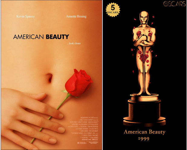 1999 American Beauty, ganadora del Oscar a Mejor Película y diseño de la estatuilla por el dibujante Olly Moss