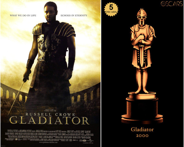 2000 Gladiator, ganadora del Oscar a Mejor Película y diseño de la estatuilla por el dibujante Olly Moss