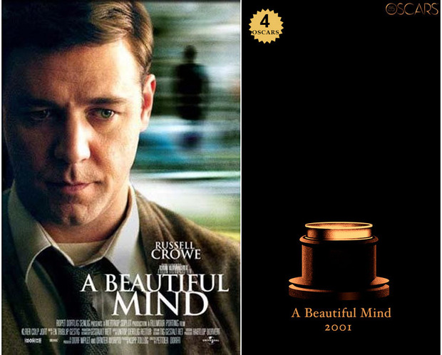 2001 A Beautiful Mind, ganadora del Oscar a Mejor Película y diseño de la estatuilla por el dibujante Olly Moss