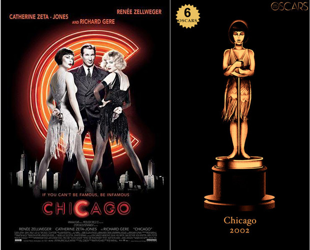 2002 Chicago, ganadora del Oscar a Mejor Película y diseño de la estatuilla por el dibujante Olly Moss