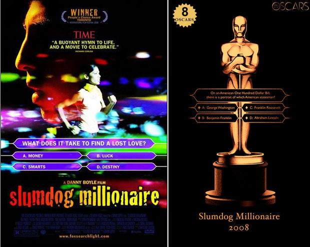 2008 Slumdog Millionaire, ganadora del Oscar a Mejor Película y diseño de la estatuilla por el dibujante Olly Moss