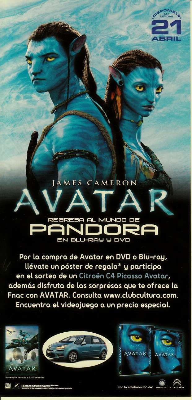 Avatar: Anuncio de cuando se puso a la venta en DVD y Blu Ray