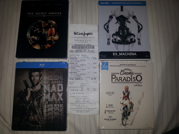 Kingsman steelbook + Ex Machina steelbook + Mad Max Trilogy steelbook + Cinema Paradiso: Todo por 53,98 euros con el 40% de ECI