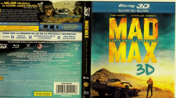 Mad Max Fury Road 3D: Portada Blu Ray