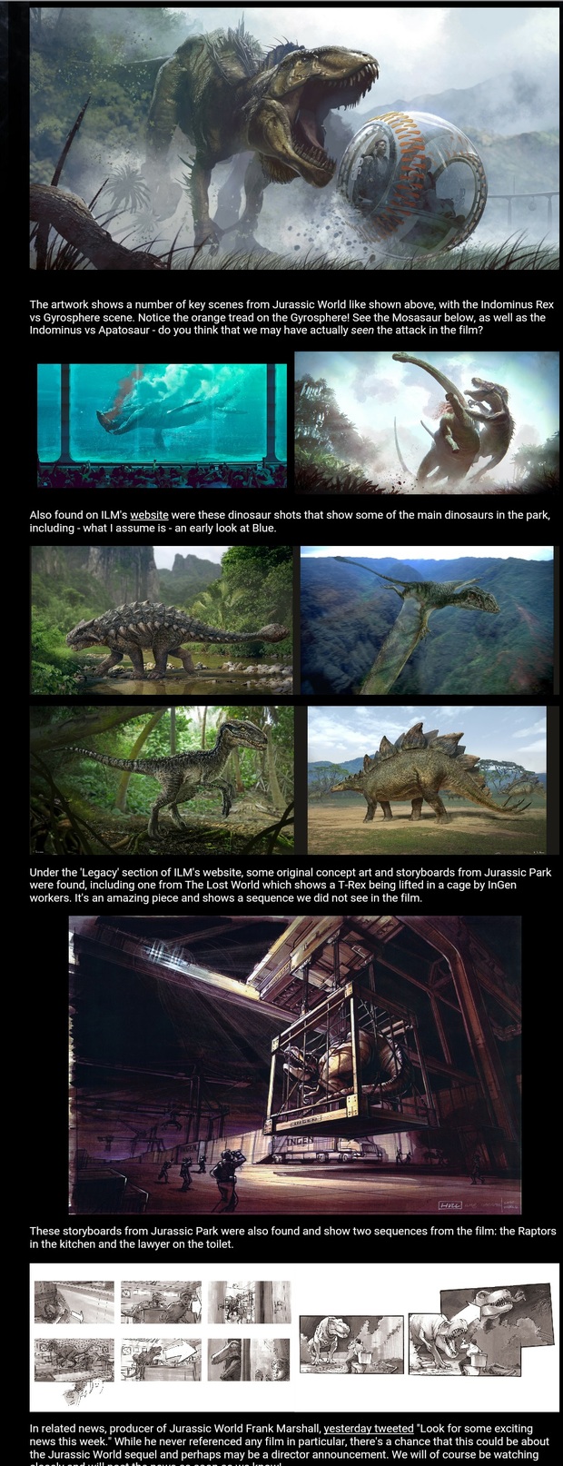 Concepts Arts de Jurassic World y Jurassic Park