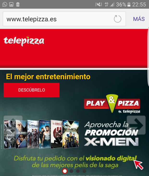 Promoción una peli gratis de X Men con cada Telepizza