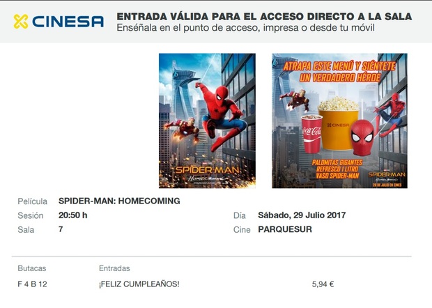 Spider-Man Homecoming: MI Crítica y mi Entrada. [Sin Spoilers]. Nota 6.5/10. Un Spider-Man descafeinado y falto de motivación, pero sumamente entretenido.