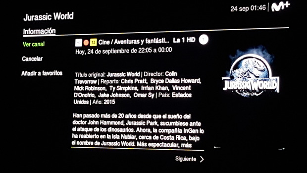 Jurassic World: Hoy 24-09-2017 a las 22:05 horas Estreno por primera vez en abierto en televisión en España en TVE1 