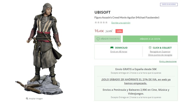 Oferta: Figura Assasin's Creed Movie Aguilar (Michael Fassbender) por solo 16.45 euros
