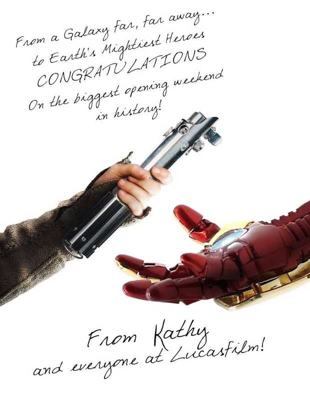 La felicitación de Lucasfilm a Marvel tras superar 'Vengadores: Infinity War' el récord histórico en taquilla de 'El Despertar de la Fuerza'. 