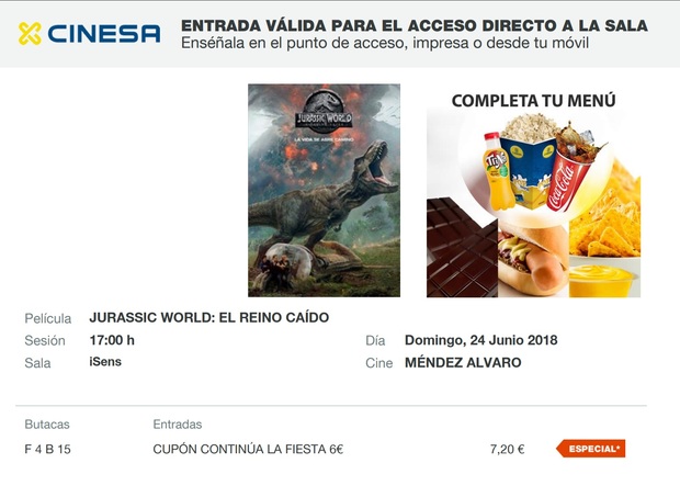Mi Entrada del Quinto Visionado en cines de Jurassic World El Reino Caído + 'Jurassic World El Reino Caído' arrasa llevándose 150 millones de dólares en su estreno en Estados Unidos y Canadá 