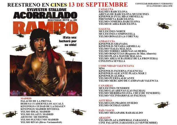 Listado cines reestreno Rambo Acorralado