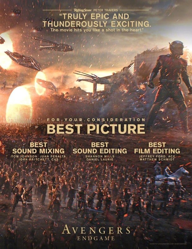 Vengadores: Endgame presenta su candidatura a los Óscar con estos pósteres. Poster 1 de 2