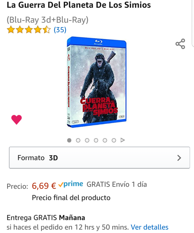 Oferta: La Guerra del Planeta de los Simios Blu-Ray 3D+2D por sólo 6.69 euros