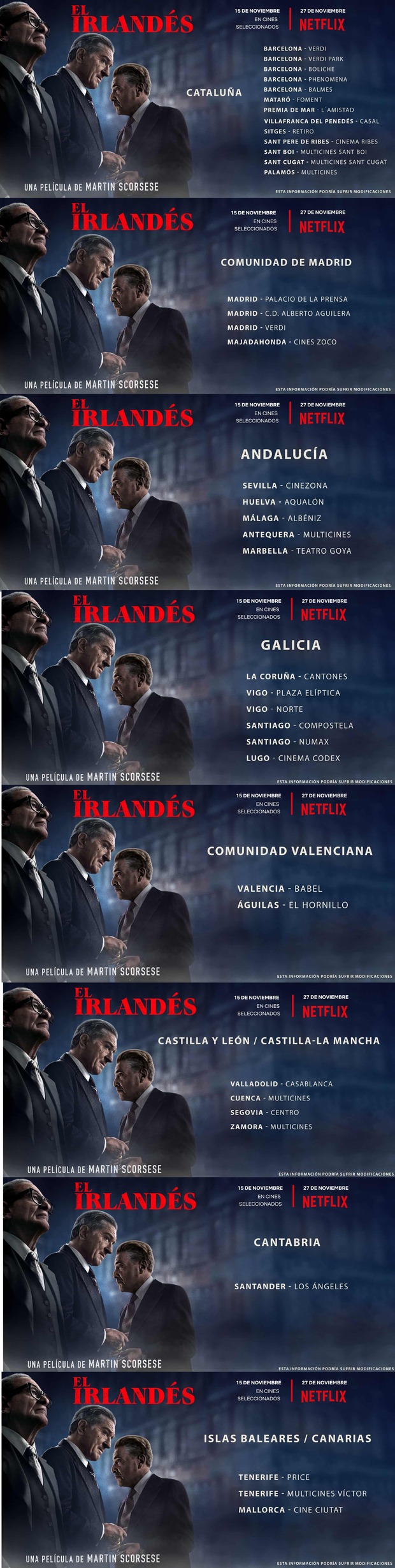 El Irlandés: Listado de cines dónde la proyectan en España