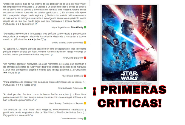 ¡Primeras Criticas!: Star Wars: El ascenso de Skywalker