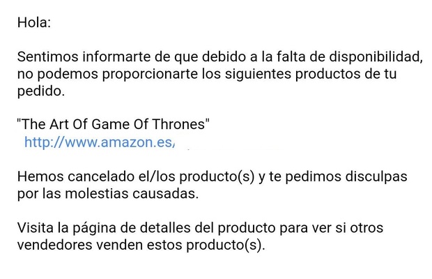 The Art of Game of Thrones: Finalmente Amazon cancela la mayoría de las reservas.