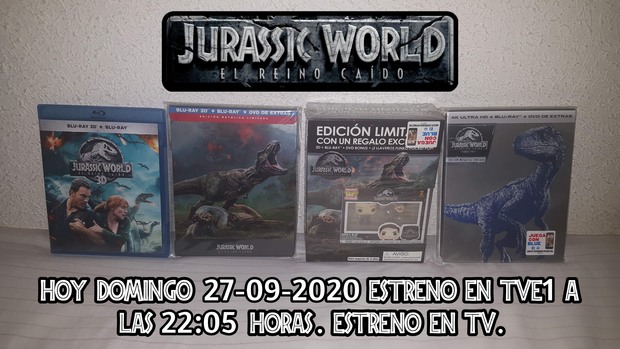 Mi colección de Jurassic World El Reino Caído. Hoy 27-09-2020 estreno en TVE1 a las 22:05 horas.