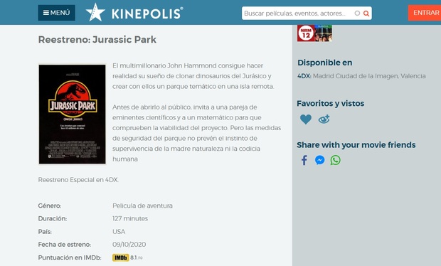 Jurassic Park, Jurassic World y Jurassic World El Reino Caido en 4DX a partir de mañana en Kinepolis