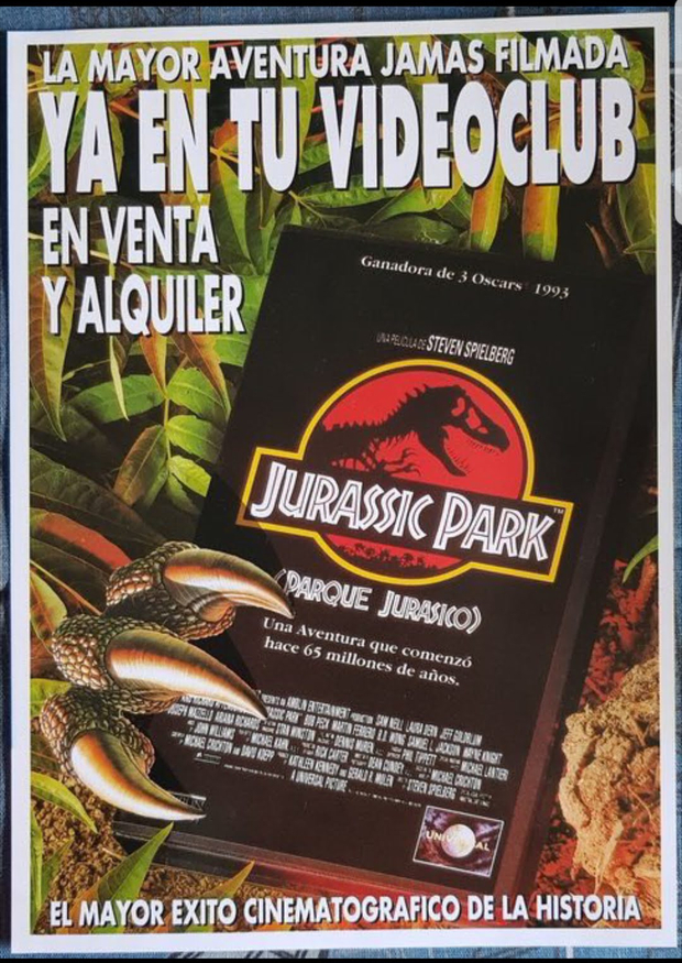 Eran otros tiempos... Nostálgico anuncio del año 1994 anunciando el VHS de Jurassic Park