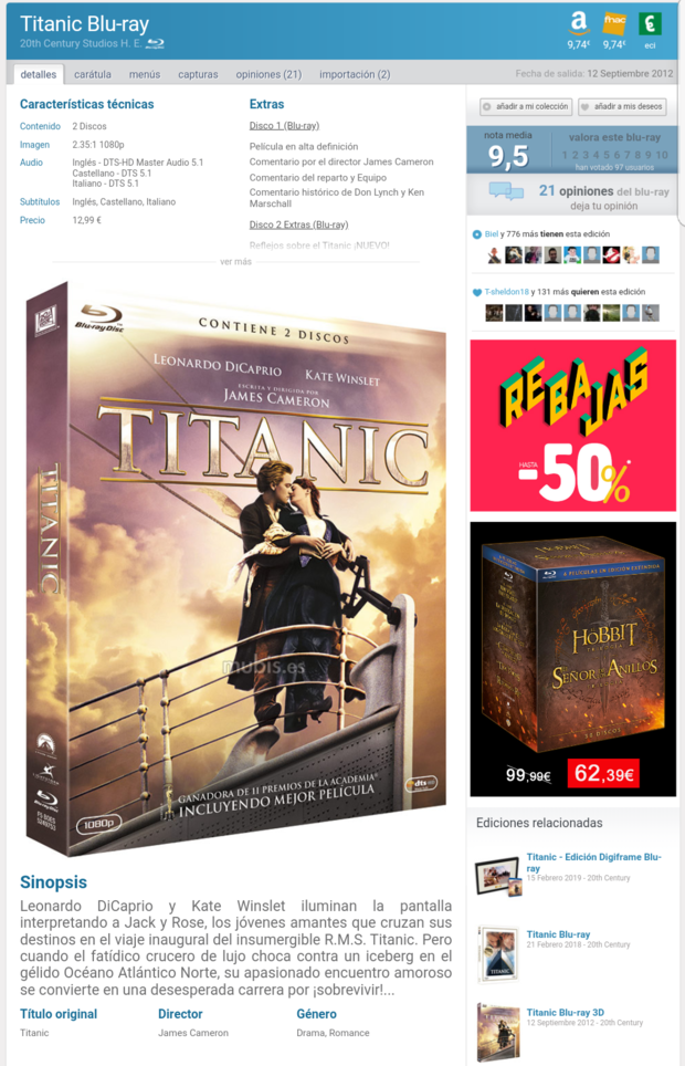 ¿Está edición de Titanic sigue trayendo la funda slipcover de cartón exterior?