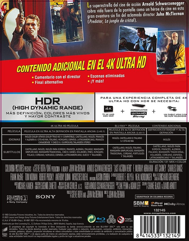 Contraportada de El Último Gran Héroe. 4K + Blu-Ray