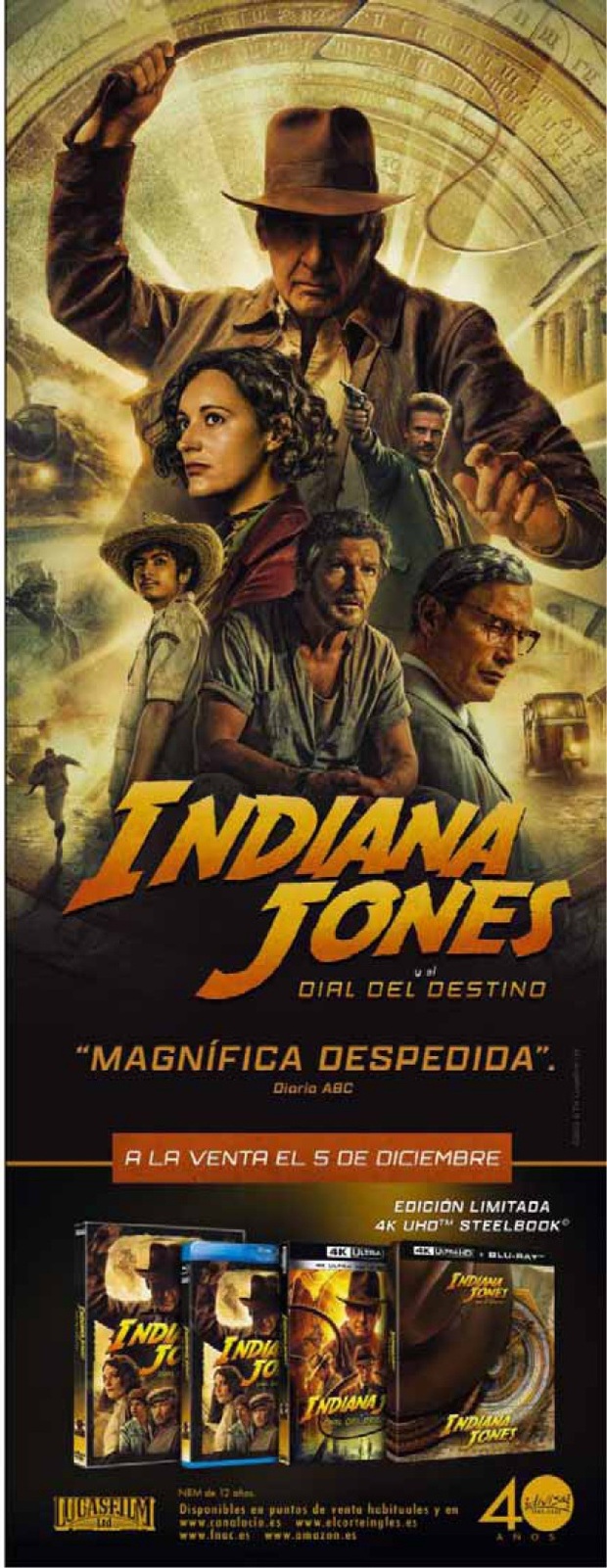 Indiana Jones y El Dial del Destino. Anuncio Fotogramas Diciembre 2023