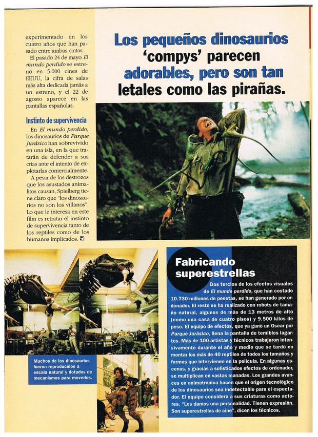EL MUNDO PERDIDO JURASSIC PARK REPORTAJE REVISTA TOP DISNEY SEPTIEMBRE 1997 4/9