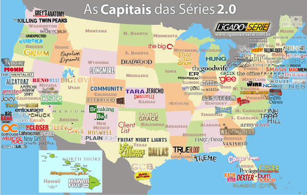 El gran mapa de las series de televisión que suceden en Estados Unidos. Ubica tus series favoritas !!!