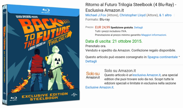 Steelbook 'Regreso al futuro' en Amazon Italia