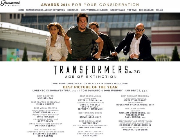 Paramount quiere que 'Transformers: La era de la extinción' sea nominada al Oscar a la Mejor Película. NO, NO ES COÑA