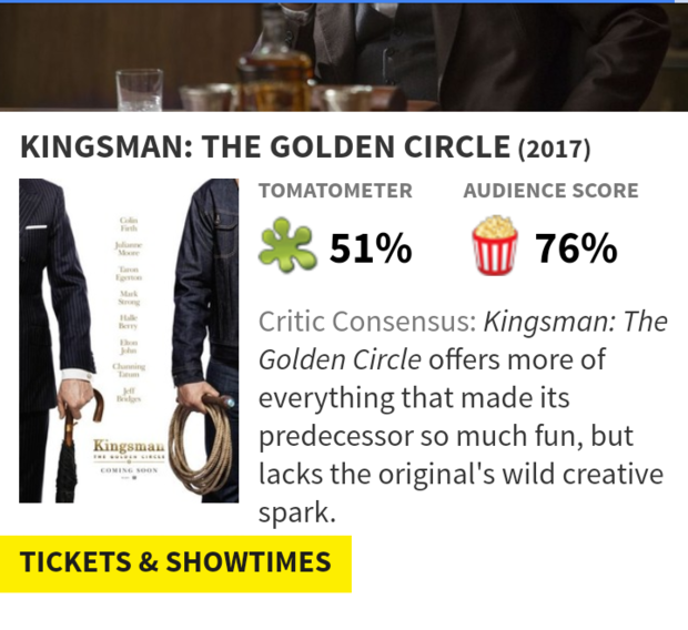 Kingsman : The golden circle  ¿ Otro caso de crítica vs público ?