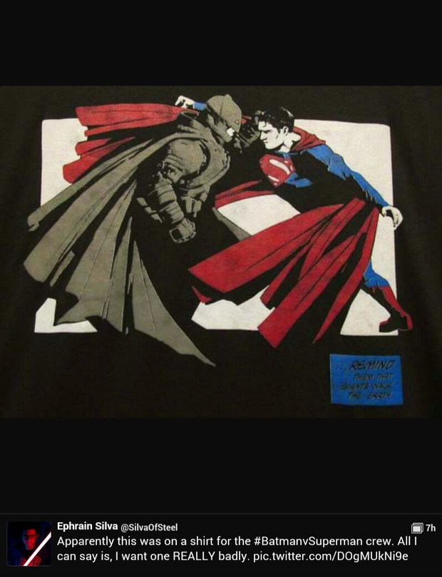 REMIND THEM THAT GIANTS WALK THE EARTH:   imagen supuestamente perteneciente a camisetas del equipo de rodaje de Batman v Superman