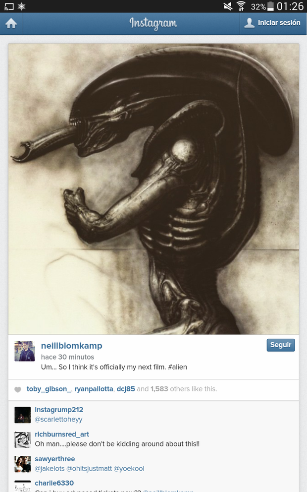 Neill Blomkamp acaba de colgar esto en Instagram, espero que oficialmente sea su próxima película :)
