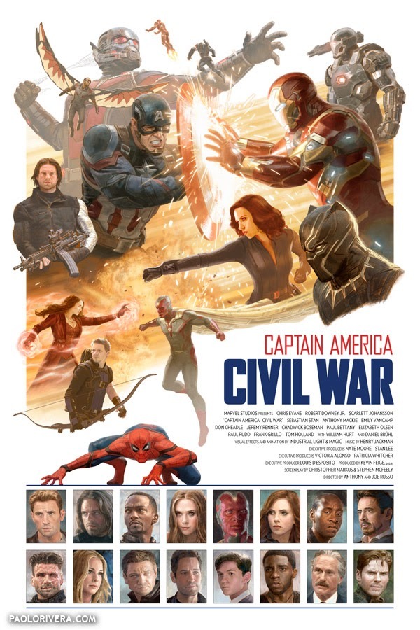 Capitán America Civil War, póster del artista Paolo Rivera