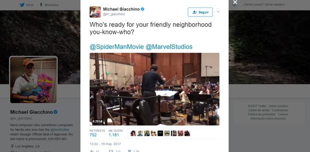 Michael Giacchino cuelga un video de la sesión de grabación de la banda sonora de SpiderMan HomeComing con el "nuevo" tema, no tiene pérdida ;)