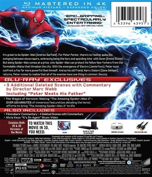 Caratula trasera de la edición Usa de The Amazing SpiderMan 2