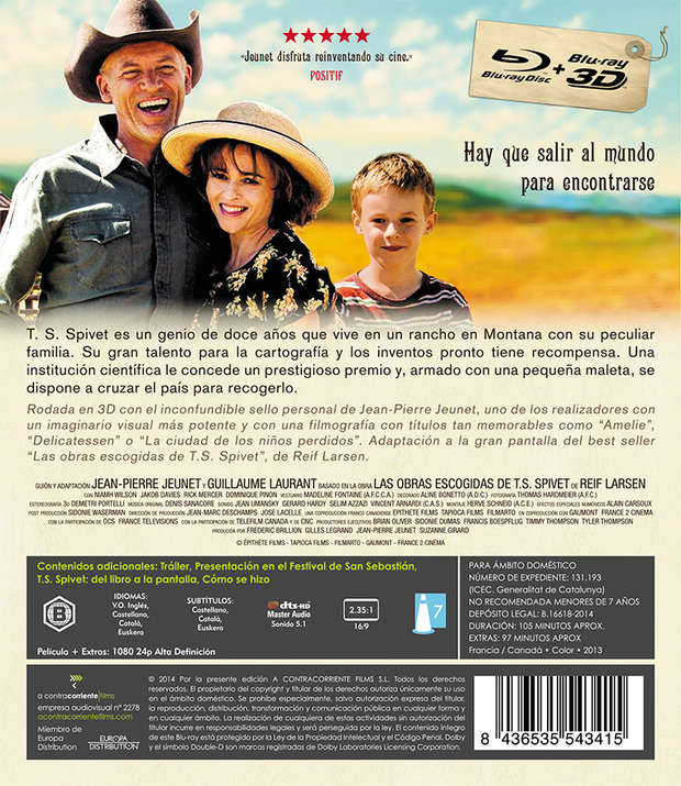 Datos de El Extraordinario Viaje de T.S. Spivet en Blu-ray+Blu-ray 3D