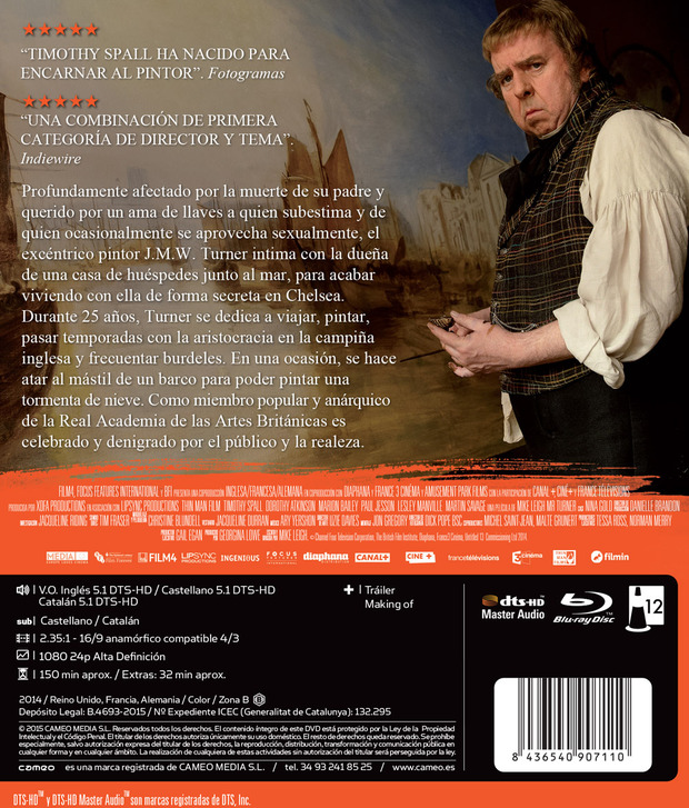 Datos de Mr. Turner en Blu-ray