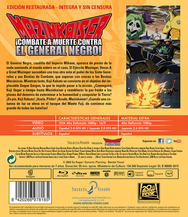 Detalles del Blu-ray de Mazinkaiser ¡Combate a muerte contra el General Negro!