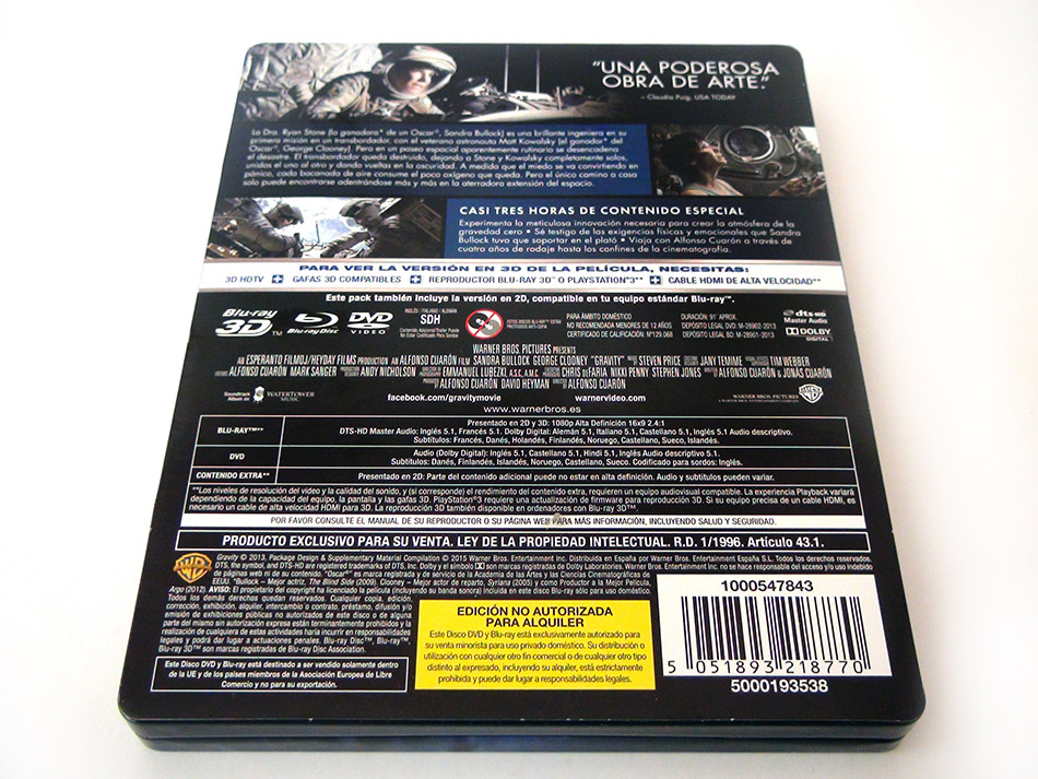 Fotografías del Steelbook de Gravity en Blu-ray 3D y 2D) 5