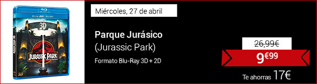 Oferta Bang: Jurassic Park (Parque Jurásico) en 3D y 2D por 9,99 €