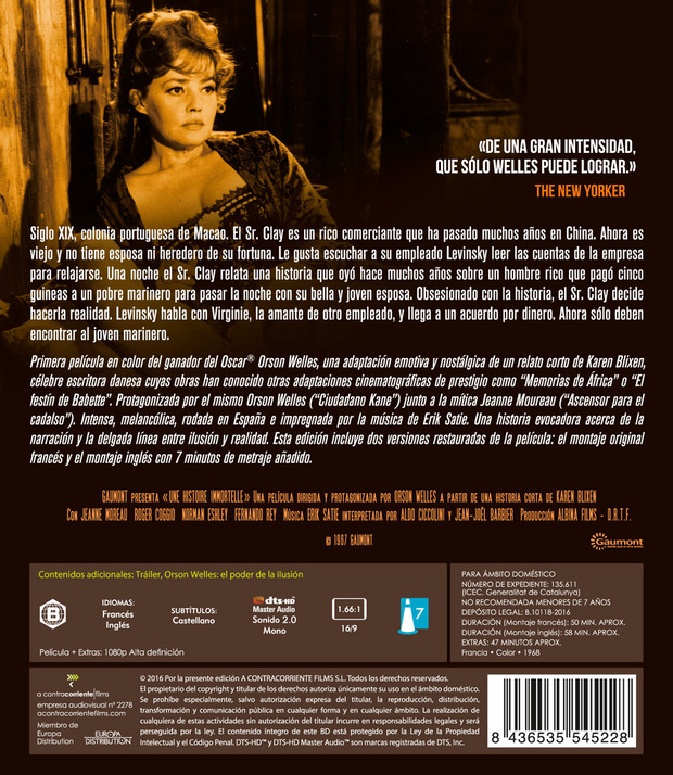 Carátula en plano de Una Historia Inmortal en Blu-ray 3